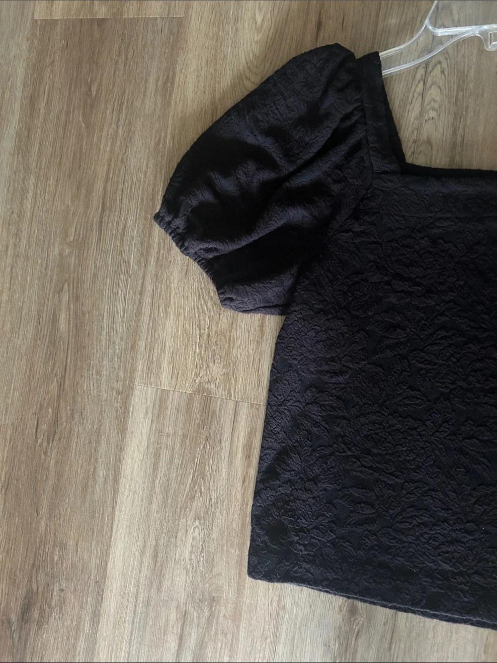 LOFT Black Textured  Puff Sleeve Square Neck Top Small
